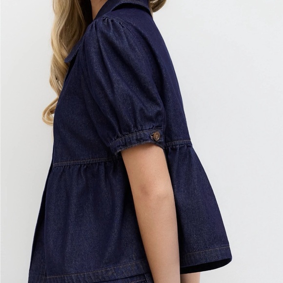 Cider Navy Puff Sleeve Blouse - Picture 3 of 4